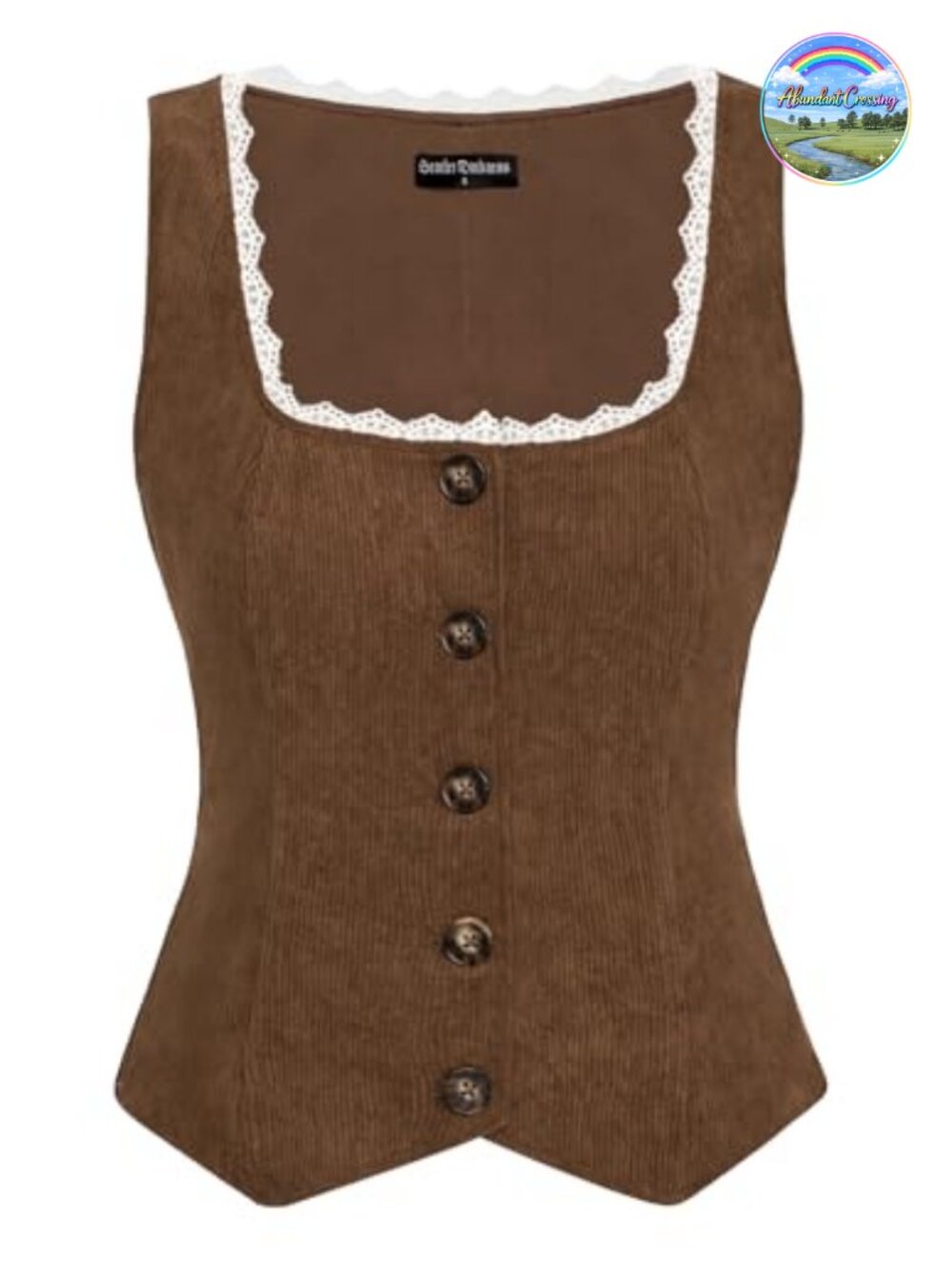 Scarlet Darkness Women's Corduroy Vest Renaissance Pirate Button-Down Lace Trim